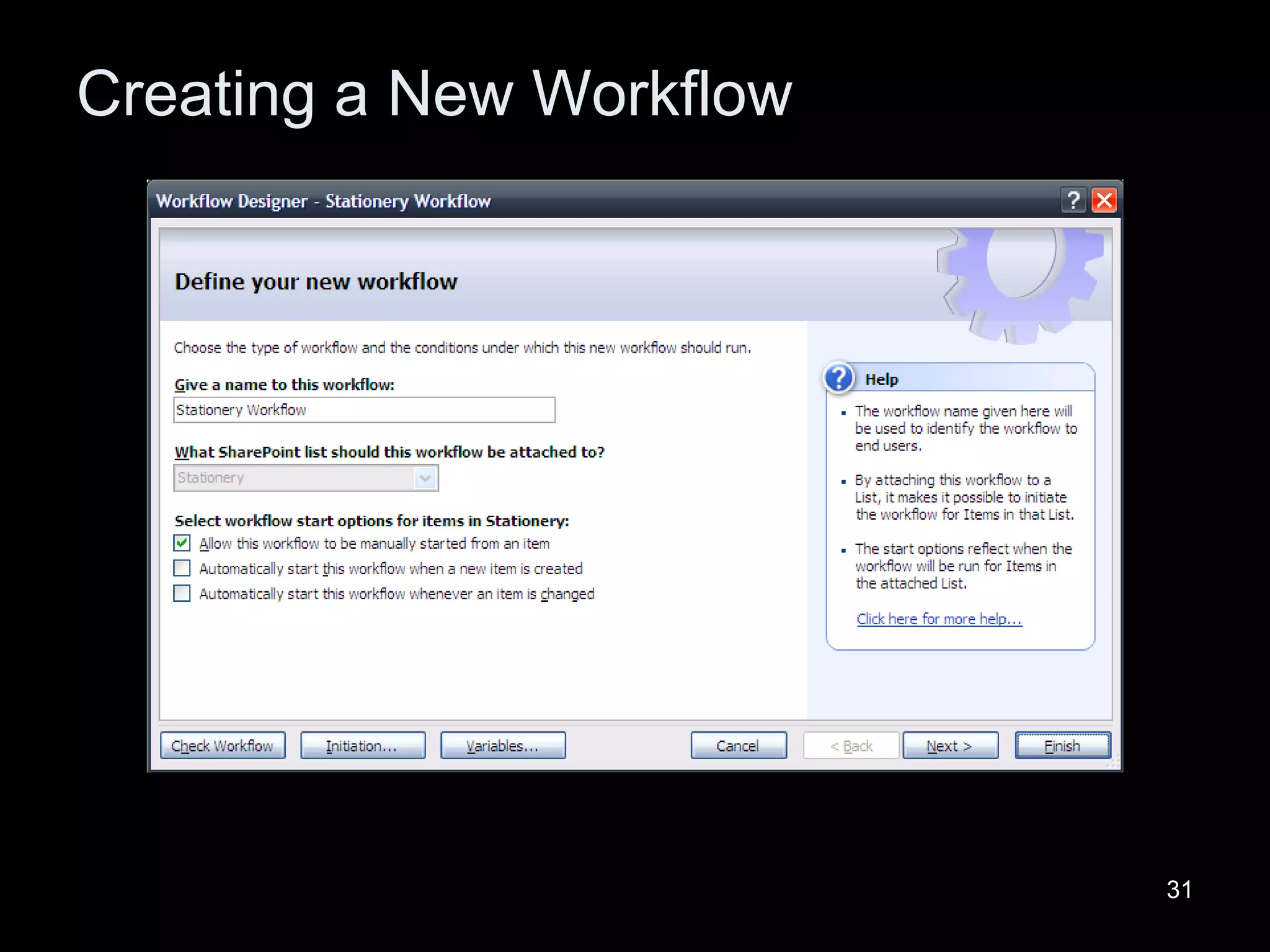 Creating a New Workflow 
