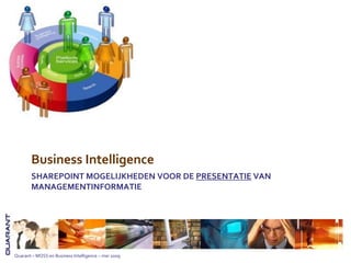 Business Intelligence
       SHAREPOINT MOGELIJKHEDEN VOOR DE PRESENTATIE VAN
       MANAGEMENTINFORMATIE




Quarant – MOSS en Business Intelligence – mei 2009
 