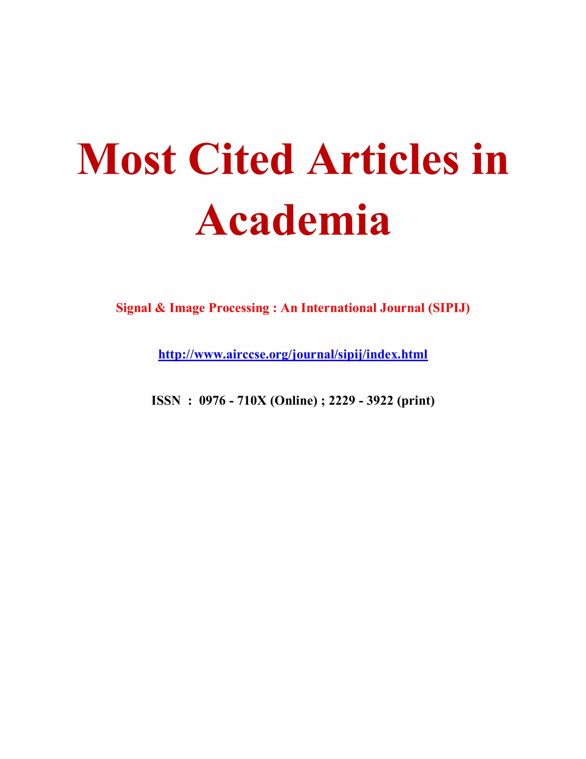 Most Cited Articles in Academia Signal & Image Processing An