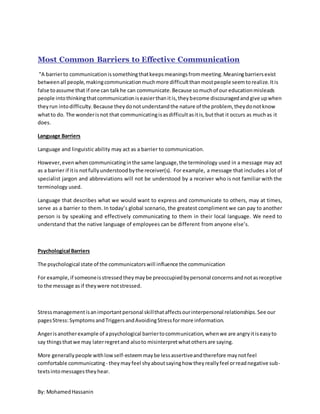 Communication Barrier Letter Example Most Common Barriers to Effective Communication | DOCX