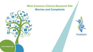 Most Common Clinical Research Site
Worries and Complaints
 