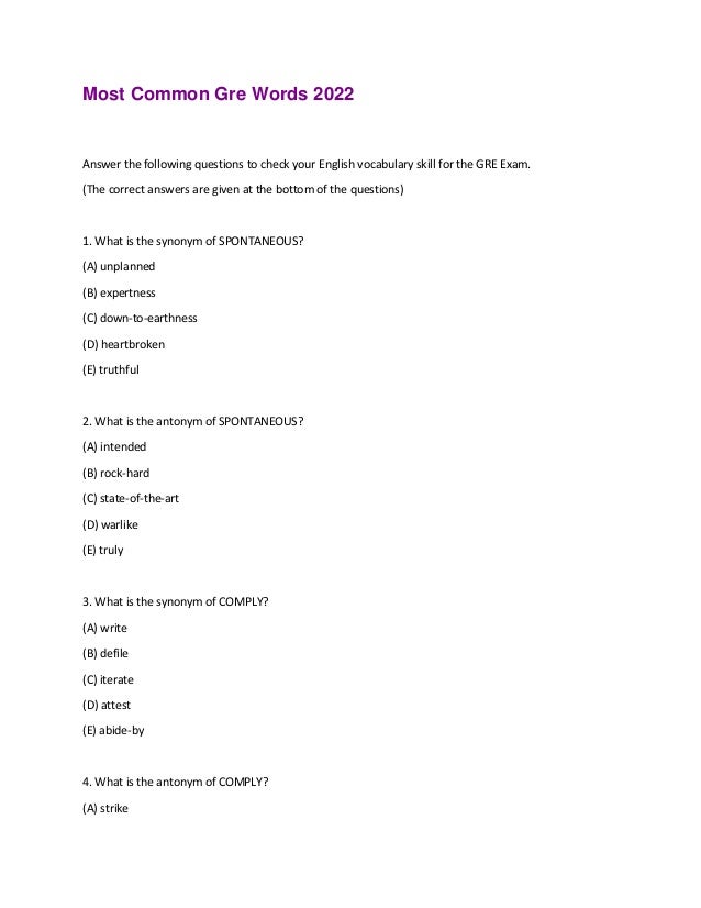 Most Common Gre Words 2022
