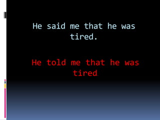He said me that he was
tired.
He told me that he was
tired.
 