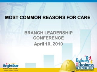 MOST COMMON REASONS FOR CARE


      BRANCH LEADERSHIP
         CONFERENCE
         April 10, 2010
 