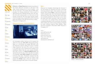 CONTAGIOUS most contagious / crowd /                                                                                                                                   p.29


                Kirkland	and	Masa Kawamura	started	by	posting	on	                Waze /
                fan	 forums	 asking	 for	 volunteers	 to	 take	 part	 in	 the	   Advanced	 as	 navigation	 technology	 has	 become,	 it	
                video.	 Interest	 sprang	 from	 all	 over	 the	 globe	 –	 and	   isn’t	all	knowing,	yet.	Spotting	local	jams,	overturned	
                the	fans	took	part	in	the	project	with	the	BBH	team	             milk	floats	and	burst	water	mains	requires	eyes	on	the	
CHAPTERS        provided	 the	 working	 framework.	 A	 few	 months	 of	          ground.	Step	forward	Waze,	a	free	community-based	
                tight	planning	and	a	detailed	animatic	later,	the	volun-         mobile	navigation	app	which	automatically	updates	in	
01 /
REAL TIME       teer	fans	were	ready	to	pitch	in	on	the	promo	via	the	           real-time	as	users	drive,	detecting	traffic	levels	which	
                wonder	of	webcam.	The	result	was	inspiring	consid-               are	constantly	updated	for	other	drivers	to	see.	Users	
02 /
MOVEMENTS       ering	the	budget	was	a	massive	$0	and	the	directing	             can	 share	 and	 report	 information	 such	 as	 accidents	
                team	were	based	in	NY	with	the	band	live	in	Tokyo…	              or	 road	 works,	 even	 upload	 photos.	 Development	 is	
03 /
TECHNOLOGY
                Featured	in	Contagious	21.                                       completely	dependant	on	the	community,	who	update	
                                                                                 street	names	and	correct	errors	as	they	go.	Devised	
04 /            Paramount Pictures / Paranormal Activity /
INTEGRATED                                                                       by	 Israeli	 software	 engineer	 Ehud	 Shabtai,	 Waze	
                                                                                 launched	worldwide	in	November	2009.	Featured	in	
05 /
ONLINE
                                                                                 Contagious	21.

06 /
APPS                                                                             links /
                                                                                 www.netflixprize.com
07 /
GAMING                                                                           www.fiatmio.cc/en
                                                                                 www.marmarati.org
08 /
ENTERTAIN                                                                        http://sour-web.com
                                                                                 www.waze.com
09 /
CROWD                                                                            www.paranormalmovie.com
                An	 honourable	 mention	 must	 go	 to	 the	 surprise	 box	
10 /
CONTENT         office	hit	of	the	year,	Oren Peli’s	Paranormal	Activity.	
                Made	 on	 a	 ridiculously	 low	 budget	 ($15,000,	 with	
 	
11 /
                the	Israeli-born	director	editing	the	movie	in	his	San	
VIRAL
                Diego	 bedroom),	 the	 horror	 flick	 owed	 its	 success	
12 /            in	no	small	part	to	the	crowd-sourced	method	of	its	
MONEY
                distribution.	 Rather	 than	 the	 usual	 release	 schedule,	
13 /            fans	 had	 to	 log	 on	 to	 ParanormalMovie.com	 and	
DESIGN
                demand	that	the	film	play	in	their	city.	After	two	weeks	
14 /            of	 screenings,	 one million people	 had	 requested	 a	
PLACES          screening	 near	 them.	 Paramount	 released	 the	 film	
15 /            nationwide	 in	 October	 and	 in	 just	 five	 weeks	 it	 had	
OUTDOORS        passed	 the	 $100m	 mark	 in	 the	 US,	 making	 it	 the	
                                                                                                                                              SOUR / HIBI NO NEIRO /
16 /            highest	grossing	R-rated	thriller	of	the	past	decade.
VIRTUE
 
