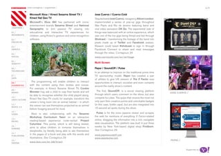 most contagious / augmented /                                                                                                                      p.22

               	         	        	
                   Microsoft Xbox / Kinect Sesame Street TV /               Jose Cuervo / Cuervo Cold
                   Kinect Nat Geo TV                                        Tequila brand Jose Cuervo, via agency Albion London,
                   Microsoft’s Xbox 360 has partnered with iconic           masterminded a series of pop-up gigs throughout
                   entertainment brands Sesame Street and National          São Paulo and Rio de Janeiro featuring band and
chapters	/
                   Geographic to turn passive TV viewing into               viral video sensation OK Go. The experiential side of
01 /               educational and interactive TV experiences for           things was balanced with an online experience, which
movemenTs          children, using Kinect’s gesture and voice-recognition   saw one of the live gigs being filmed and fed through
02 /               software.                                                Shotcast – transforming the footage of the band into
proJeCTs                                                                    pixels made up of Twitter and Facebook avatars.
03 /                                                                        Viewers could tweet #shotcast or sign in through
serviCe                                                                     Facebook Connect to share and read messages
04 /
                                                                            through the video. Contagious 29
soCiaL                                                                      www.cuervocold.com/en/verifyage
05 /
idenTiTy
                                                                            Multi-Screen

06 /                                                                        Pepsi / SoundOff / Pulse
TeChnoLogy
                                                                            In an attempt to improve on the traditional prime time
07 /                                                                        TV sponsorship model, Pepsi has created a pair
daTa
                                                                            of utilities to give US viewers of The X Factor new
08 /
                     The programming will enable children to interact       opportunities to interact, socialise and even compete
augmenTed          with the content using their bodies and voices.          around the reality show’s content.
                   For example, in Kinect Sesame Street TV, Cookie
09 /
                   Monster may ask a child to clap their hands and will       The first, SoundOff, is a social viewing platform
money                                                                                                                                   Jose Cuervo /
                   be able to recognise whether the child played along.     through which users comment on the show, but also
10 /
                   Kinect Nat Geo TV could, for example, transform the      compete for Likes. The quips that receive the most not
haCk CuLTure
                   viewer’s living room into an animal habitat – in which   only earn their creators points and unlockable badges
11 /
                   the viewer can see themselves projected as an animal     (in this case, bottle caps), but are also integrated into
musiC 2.0
                   before foraging around for food.                         15-second ad spots during the show.
12 /
video                 Xbox is also collaborating with the Sesame              Pulse is for the more passive viewer and scrapes
                   Workshop Curriculum Team on an interactive               the web for mentions of everything X Factor-related
13 /
                   reading-based experience code-named ‘Project             online, dragging the information into a rich, navigable
reTaiL
                   Columbia’. This portal, which is still being tested,     data visualisation. The platform was built in just three
14 /
                   aims to allow children to immerse themselves in          weeks by New York-based digital shop Firstborn.
gaming
                   storybooks, by literally being able to see themselves    See Contagious 29
15 /
                   in the pages of a book and play with the words and       www.pepsisoundoff.com
pubLishing
                   illustrations. See Contagious 29                         www.pepsipulse.com
16 /                                                                                                                                    pepsi /
design
                   www.xbox.com/en-gb/kinect


                                                                                                                                                   Supported by
 