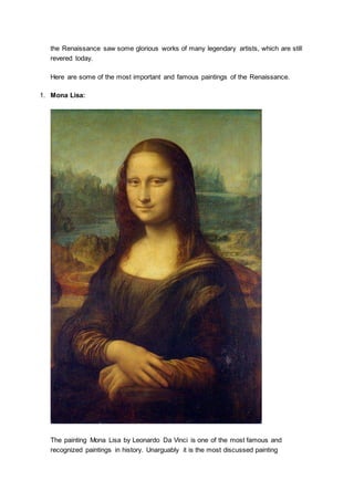 Most famous paintings of the renaissance | DOCX