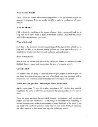 Most frequently asked bank interview questions | DOC