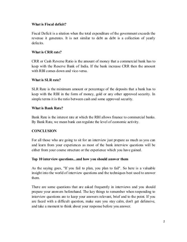 Most frequently asked bank interview questions