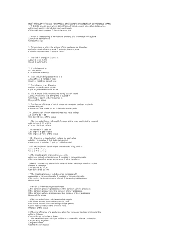 Most frequently asked mechanical engineering questions in competitive