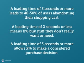 @axbom
A loading time of 3 seconds or more
leads to 40-50% of users abandoning
their shopping cart.
A loading time of 2 se...