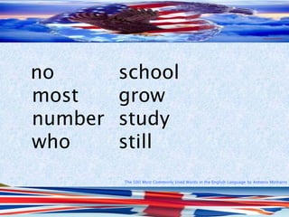 The 500 Most Commonly Used Words in the English Language by Antonio Minharro
no school
most grow
number study
who still
 