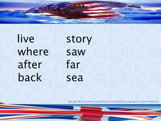 The 500 Most Commonly Used Words in the English Language by Antonio Minharro
live story
where saw
after far
back sea
 