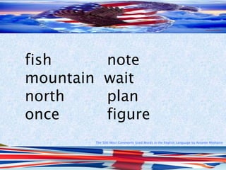 The 500 Most Commonly Used Words in the English Language by Antonio Minharro
fish note
mountain wait
north plan
once figure
 