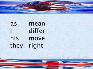 The 500 Most Commonly Used Words in the English Language by Antonio Minharro
as mean
I differ
his move
they right
 