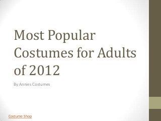 Most Popular
Costumes for Adults
of 2012
By Annies Costumes
Costume Shop
 