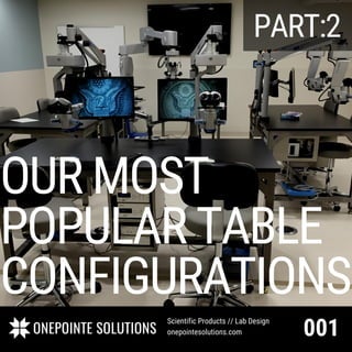 OUR MOST
POPULAR TABLE
CONFIGURATIONS
001
Scientific Products // Lab Design
onepointesolutions.com
PART:2
 