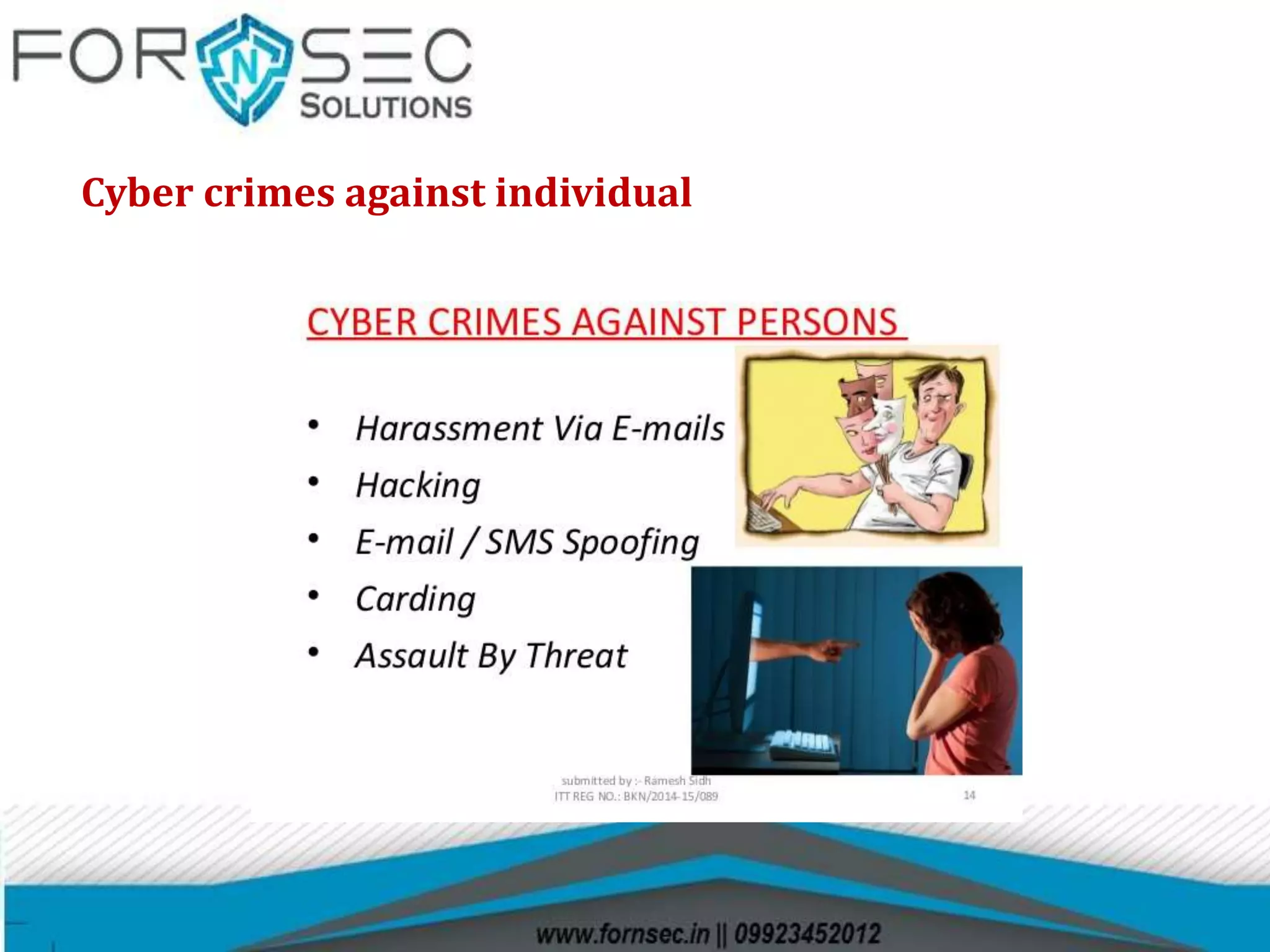 Cyber crimes against individual
 