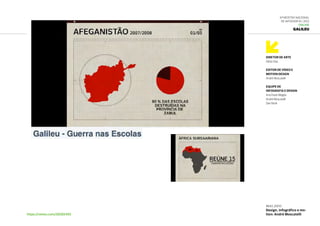 DIRETOR DE ARTE
Fábio Dias
Editor de Vídeo e
Motion Design
André Moscatelli
Equipe de
infografia e design
Ana Paula Megda
André Moscatelli
Dair Biroli
6ª Mostra Nacional
de Infografia | 2012
ONLINE
Galileu
https://vimeo.com/28285493
mai.2011
Design, infográfico e mo-
tion: André Moscatelli
 