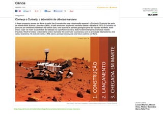 6ª Mostra Nacional
de Infografia | 2012
ONLINE
VEJA.com
28.fev.2012
Luciana Martins, Miriam
Alves, Thomaz Rezende e
Marco Túlio Pireshttp://veja.abril.com.br/multimidia/infograficos/curiosity-laboratorio-ciencias-marciano
 