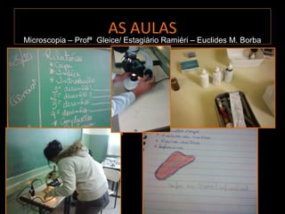 AS AULAS
Microscopia – Profª Gleice/ Estagiário Ramiéri – Euclides M. Borba
Microscopia – Profª Gleice/ Estagiário Ramiéri – Euclides M. Borba
 