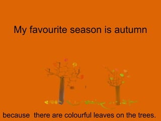 My favourite season is autumn

because there are colourful leaves on the trees.

 