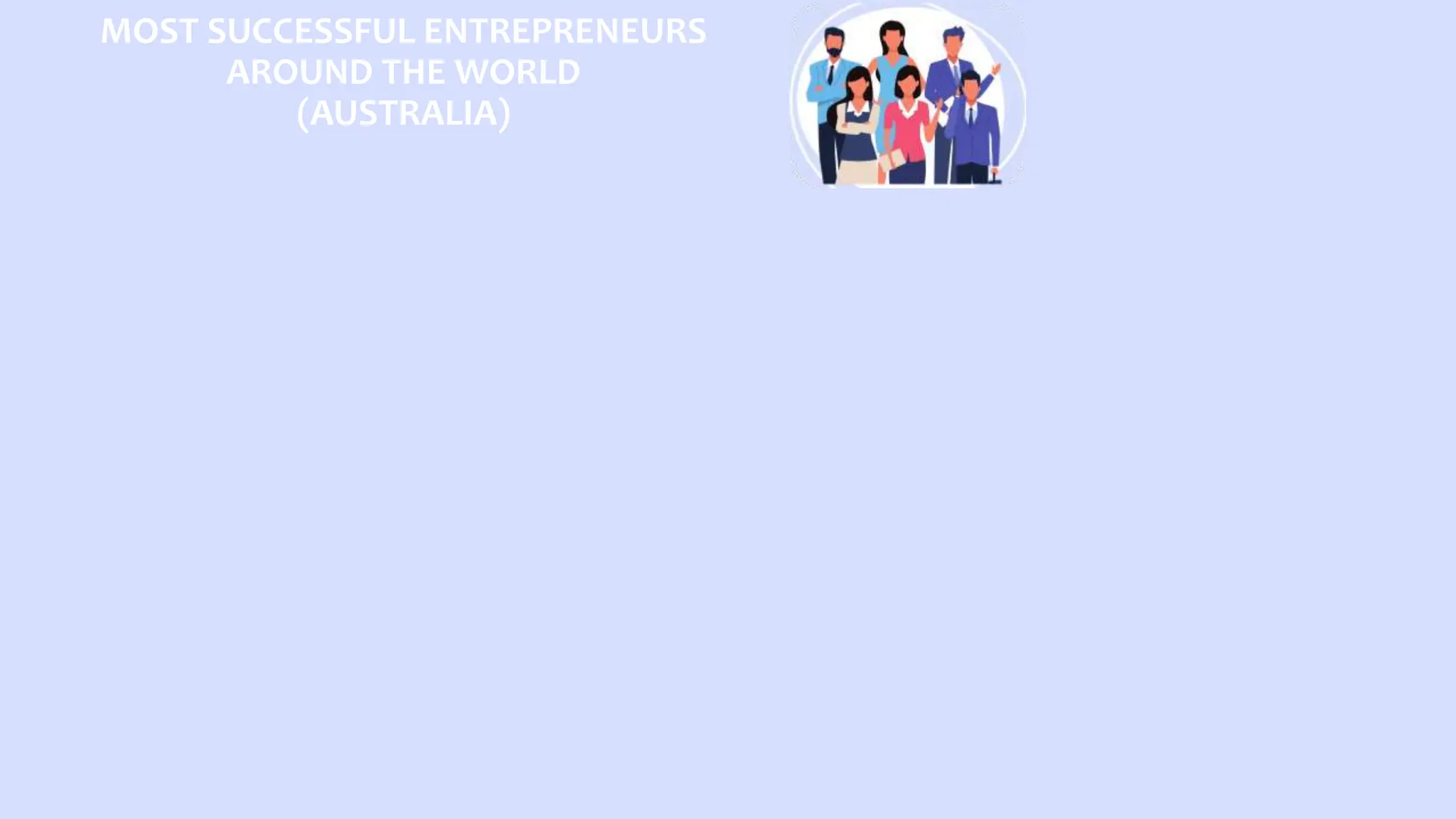 MOST SUCCESSFUL ENTREPRENEURS
AROUND THE WORLD
(AUSTRALIA)
 