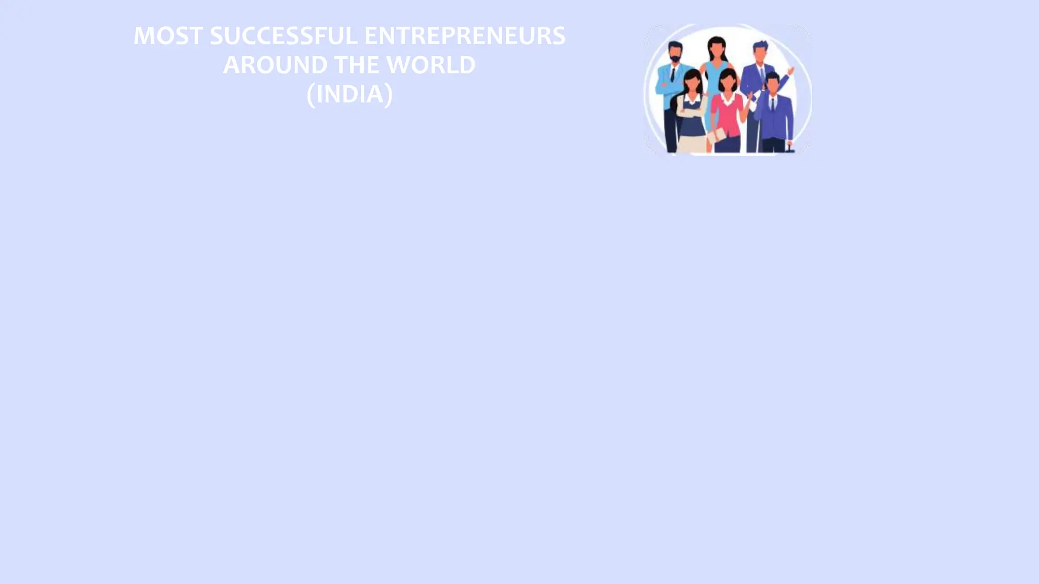 MOST SUCCESSFUL ENTREPRENEURS
AROUND THE WORLD
(INDIA)
 