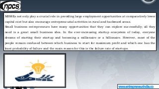 www.entrepreneurindia.co
MSMEs not only play a crucial role in providing large employment opportunities at comparatively l...