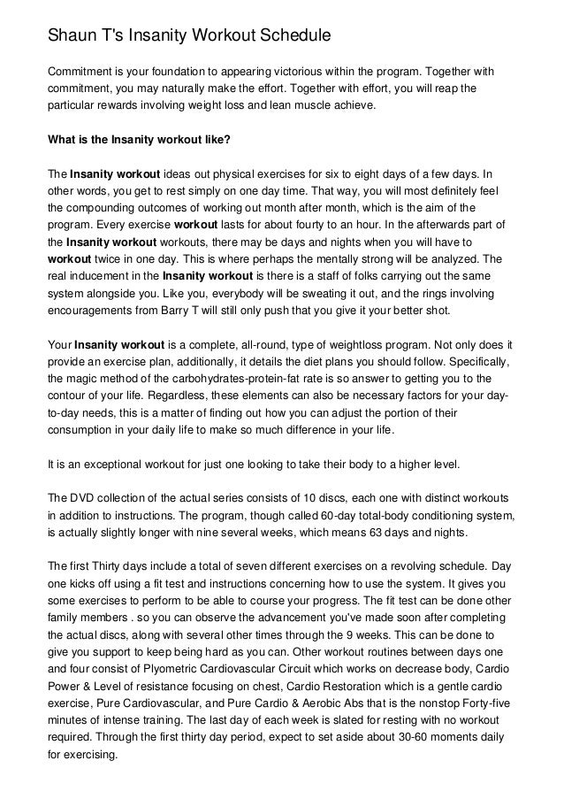 Shaun T S Insanity Workout Schedule