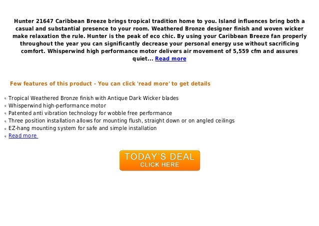 Most Wanted Hunter Ceiling Fans 21647 Caribbean Breeze Fan Weathe