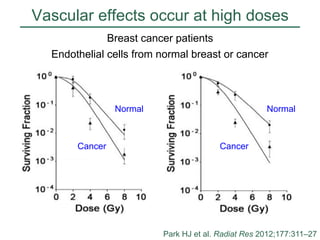Vascular effects occur at high doses
Breast cancer patients
Endothelial cells from normal breast or cancer

Normal

Cancer

Normal

Cancer

Park HJ et al. Radiat Res 2012;177:311–27
MCJ
22
Aug 12

 