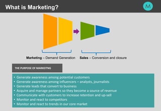 7
What is Marketing?
• Generate awareness among potential customers
• Generate awareness among influencers – analysts, jou...