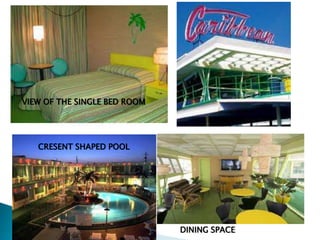 VIEW OF THE SINGLE BED ROOM
CRESENT SHAPED POOL
DINING SPACE
 