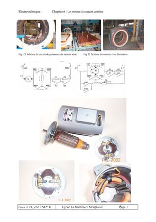 Electrotechnique : Chapitre 6 : Le moteur à courant continu
Cours 1 GEL_v2k5 / NEY O. Lycée La Martinière Monplaisir Page 7
Fig. 21 Schéma du circuit de puissance du moteur série Fig 22 Schéma du moteur // ou dérivation
 