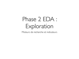 Phase 2 EDA :
 Exploration
Moteurs de recherche et indicateurs
 