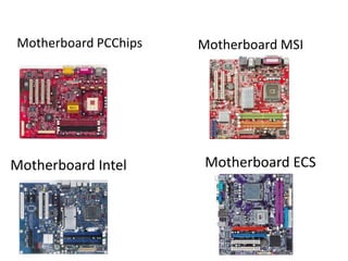 Motherboard PCChips   Motherboard MSI




Motherboard Intel      Motherboard ECS
 