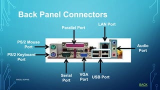 ANGEL SOPHIE
Back Panel Connectors
PS/2 Mouse
Port
PS/2 Keyboard
Port
Parallel Port
Serial
Port
VGA
Port
USB Port
Audio
Port
BACK
LAN Port
 