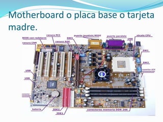 Motherboard o placa base o tarjeta
madre.
 