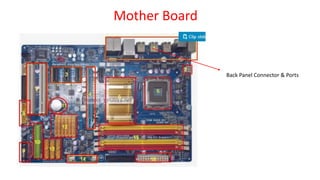 Mother Board
Back Panel Connector & Ports
 