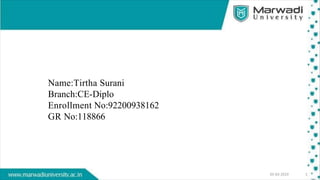 05-03-2019 1
Name:Tirtha Surani
Branch:CE-Diplo
Enrollment No:92200938162
GR No:118866
 