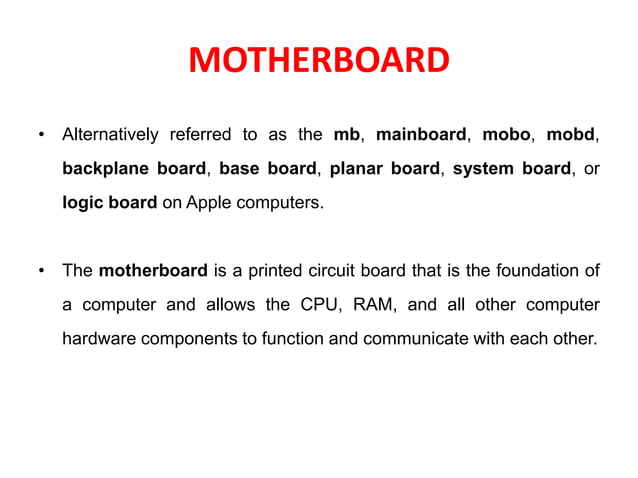 Motherboard parts & functions | PDF | Computer Peripherals | Computing