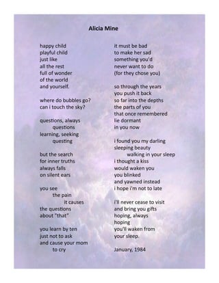 ;=>?>),<>-.)
21**.!#2/%5!
*%1.)6%!#2/%5!
;6,4!%/K&!
1%%!42&!0&,4!
)6%%!$)!7$(5&0!
$)!42&!7$0%5!
1(5!.$60,&%)8!!
72&0&!5$!-6--%&,!3$J!!
#1(!/!4$6#2!42&!,K.J!!
^6&,'$(,M!1%71.,!
!^6&,'$(,!
%&10(/(3M!,&&K/(3!
!^6&,'(3!
-64!42&!,&10#2!
)$0!/((&0!40642,!
1%71.,!)1%%,!
$(!,/%&(4!&10,!
.$6!,&&!
!42&!*1/(!
! !/4!#16,&,!
42&!^6&,'$(,!
1-$64!T4214D!
.$6!%&10(!-.!4&(!
;6,4!($4!4$!1,K!
1(5!#16,&!.$60!+$+!
!4$!#0.!
/4!+6,4!-&!-15!
4$!+1K&!2&0!,15!
,$+&42/(3!.$6[5!!
(&B&0!71(4!4$!5$!
_)$0!42&.!#2$,&!.$6`!!
,$!420$632!42&!.&10,!
.$6!*6,2!/4!-1#K!
,$!)10!/(4$!42&!5&*42,!
42&!*104,!$)!.$6!
4214!$(#&!0&+&+-&0&5!
%/&!5$0+1(4!
/(!.$6!($7!
/!)$6(5!.$6!+.!510%/(3!
,%&&*/(3!-&164.!!
!71%K/(3!/(!.$60!,%&&*!
/!42$6324!1!K/,,!
7$6%5!71K&(!.$6!
.$6!-%/(K&5!
1(5!.17(&5!/(,4&15!
/!2$*&!/[+!($4!4$!%14&!
/[%%!(&B&0!#&1,&!4$!B/,/4!
1(5!-0/(3!.$6!3/a,!
2$*/(3M!1%71.,!
2$*/(3!
.$6[%%!71K&(!)0$+!
.$60!,%&&*8!!
L1(610.M!>?@N!
 