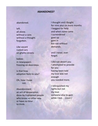 ;7;#:"#%:A)
1-1(5$(&58!!
%&a8!!
1%%!1%$(&8!!
7/42$64!1!#10&8!!
7/42$64!1!42$63248!!
)$03$=&(8!!
I/K&!B1#1(4!
06,4&5!#10,!
$(!32&=$!,40&&4,!
-1-/&,!!
/(!(&7,*1*&0,!
)0&&d/(3!$(!5$$0,4&*,!
/,!4214!2$7!!
15$*'$(!)&&%,!4$!.$6J!!
G2M!2$7!9!2$*&!!
!($48!!
"-1(5$(+&(4!
1(!1#4!$)!5&,*&01'$(!
5$(&!-.!)0/324&(&5!*&$*%&!
72$!K($7!($!$42&0!71.!
$0!21B&!($!'+&!
4$!42/(K8!!
9!42$6324!1(5!9!)$6324!
)$0!(/(&!*%6,!,/e!+$0&!+$(42,!
9!-&33&5!)$0!2&%*!
1(5!72&(!($(&!#1+&!
9!,600&(5&0&5!
31B&!6*!
31B&!/(!
-64!($4!7/42$64!
5&+1(5,8!!
1(5!9!(&B&0M!&B&0!
)$03$48!!
9!5/5!($4!5&,&04!.$6!
9!1=&+*4&5!4$!*0$B/5&!
)$0!.$6!
21B/(3!-&&(!4$%5!
+.!%$B&!71,!($4!
&($632!
.$6!(&&5&5!+$0&8!!
9!0&%/(^6/,2&5!+.!
0/324,!-64!($4!
+.!%$B&!
,$+&$(&!&%,&!4$!31/(!
72/%&!9!%$,48!8!8_#$(48`!
 