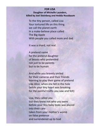 >@!
9"2,/3&;)
:)CDE+.*,0F,<>?E.==.,/)C-G.*16,
,H>==.G,IJ,K0.=,&+.>-I.*D,)-G,5.GG),#C11I)CL!
:$!42&!'(.!*&0,$(M!#1%%&5!I/,1!
]$60!4$0460&5!%/)&!$(!42/,!42/(3!
7&!#1%%!42&!*%1(&4!&1042!
9(!1!+1K&j-&%/&B&!*%1#&!#1%%&5!!
:2&!Z/3!"**%&!
W/42!*&$*%&!.$6!#1%%&5!+$+!1(5!515!
94!71,!1!,2105M!($4!0&1%8!!
"!*0&4&(5!(1+&!
)$0!42&!*0&4&(5!516324&0!
$)!-&1,4,!72$!*0&4&(5&5!!
($4!;6,4!4$!-&!*10&(4,!
-64!4$!-&!26+1(!
"(5!72/%&!.$6!-01B&%.!,+/%&5!
)$0!42&/0!#1+&01,!1(5!42&/0!)0/&(5,!
%&10(/(3!4$!*%1.!42&/0!31+&!$)!*0&4&(5!
I/K&!"%/#&M!72&(!,2&!)&%%!/(!42&!2$%&!
_72/%&!.$60!'(.!2&104!71,!-0&1K/(3!
)$0!42&!*1/()6%!40642,!.$6!,17!1(5!)&%4`!!
I/,1M!42&.!#1%%&5!.$6!
-64!42&.!K(&7!($4!72$!.$6!7&0&!
-&)$0&!.$60!'(.!-1-.!-$5.!71,!*%1#&5!
/(4$!42&/0!#10&!
41K&(!)0$+!.$60!+$42&0[,!7$+-!
$(!)1%,&!*0&4&(,&!
1(5!,600&(5&0&5!6*!4$!U$5!
 