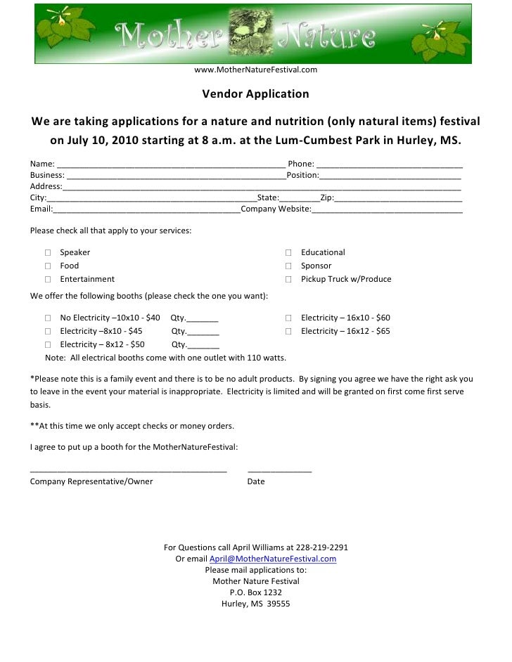 76200-40005000<br />www.MotherNatureFestival.com<br />Vendor Application<br />We are taking applications for a nature and ...