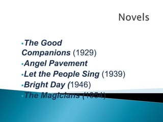 The Good
Companions (1929)
Angel Pavement
Let the People Sing (1939)
Bright Day (1946)
The Magicians (1954)
 