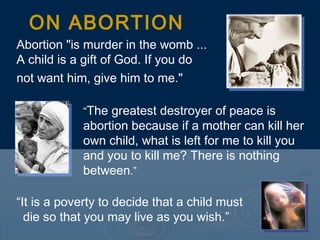 ON ABORTION
Abortion "is murder in the womb ...
A child is a gift of God. If you do
not want him, give him to me."
“The gr...