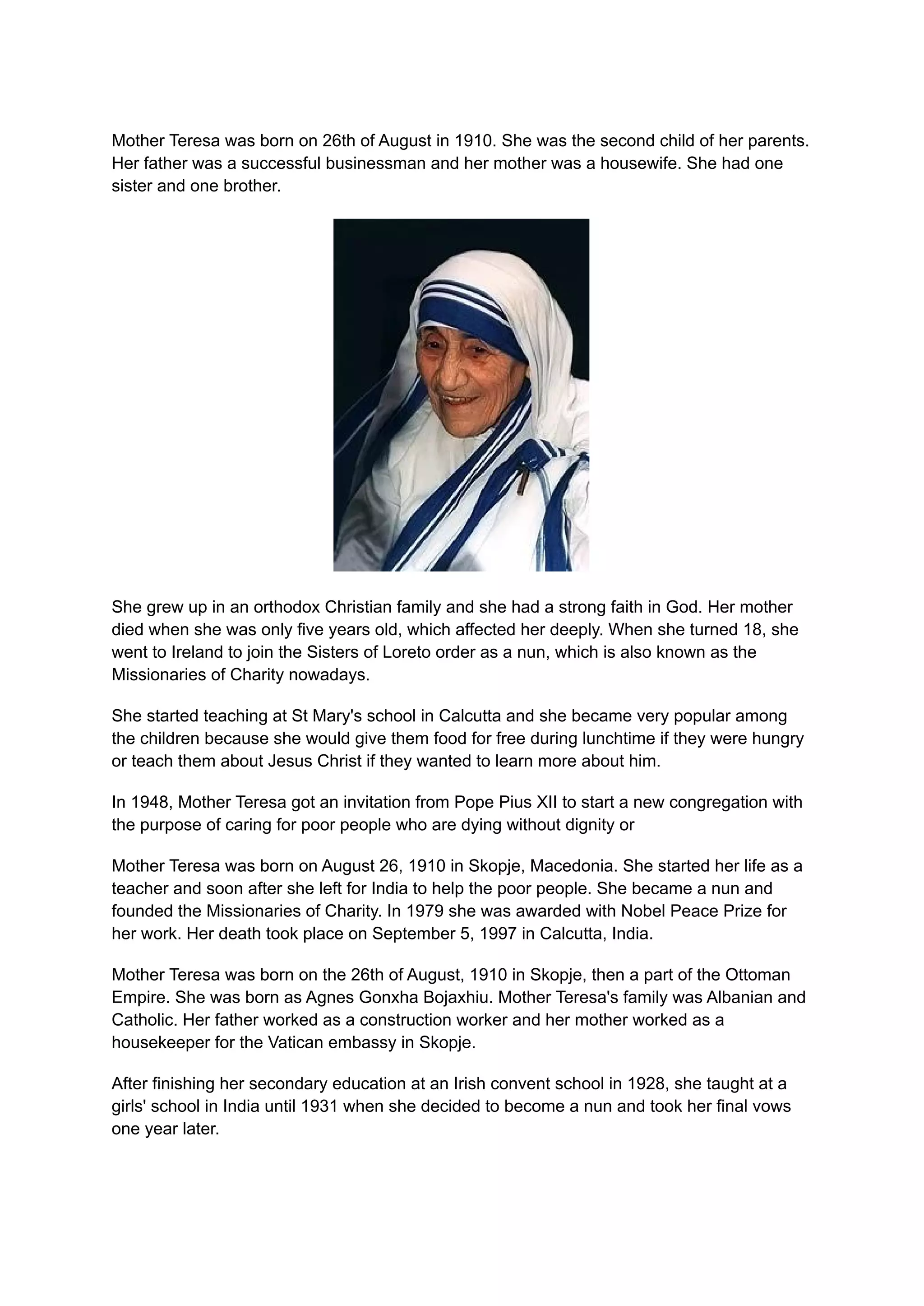 Mother Teresa Real Name
