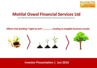 Capital
Market
Business
Asset &
Wealth
Business
Fund
Based
Business
Housing
Finance
Business
Marching Onwards with Focused Strategies
Motilal Oswal
Financial Services
Investor Presentation | Dec 2016
 